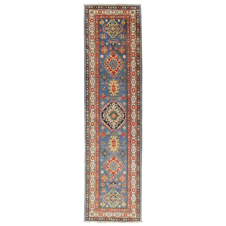 3' x 10' Beautiful Handmade Blue Kazak Rug- Natural Wool