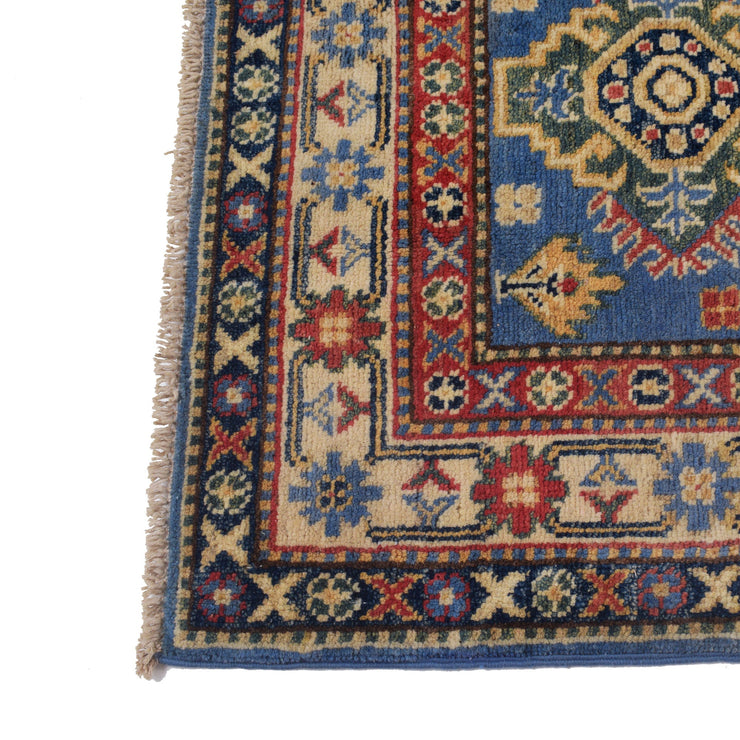 3' x 10' Beautiful Handmade Blue Kazak Rug- Natural Wool