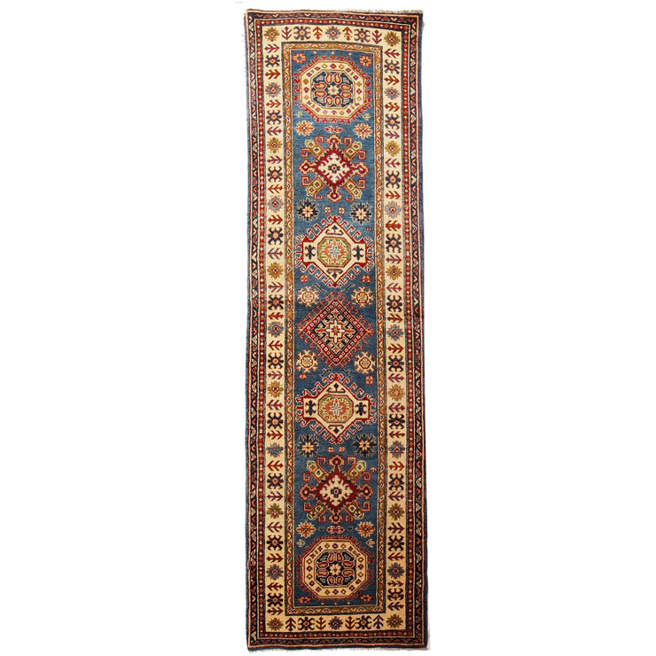 3' x 9' Beautiful Handmade Blue Kazak Rug- Natural Wool