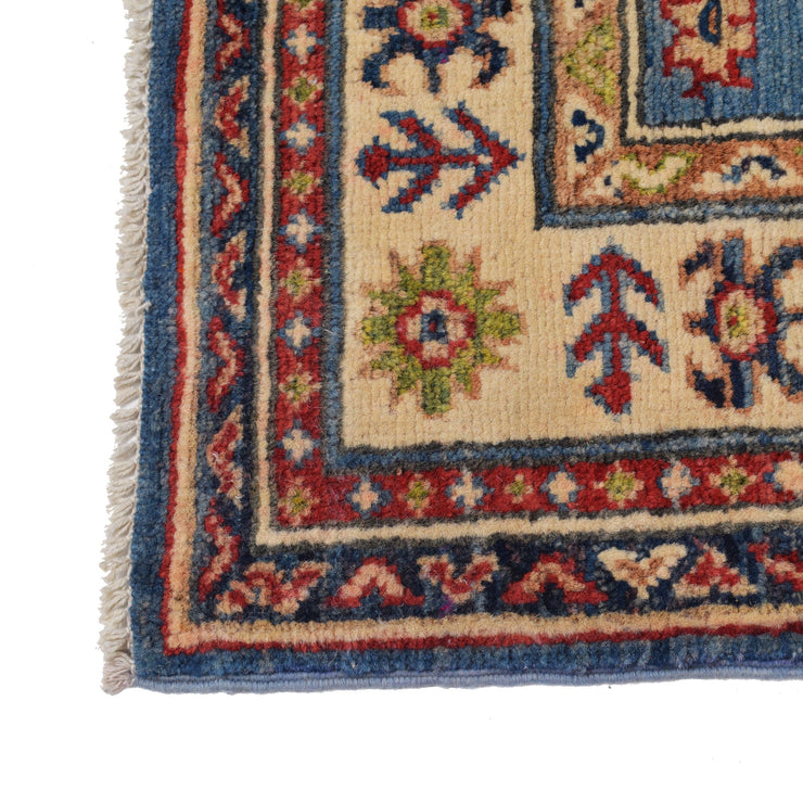 3' x 9' Beautiful Handmade Blue Kazak Rug- Natural Wool