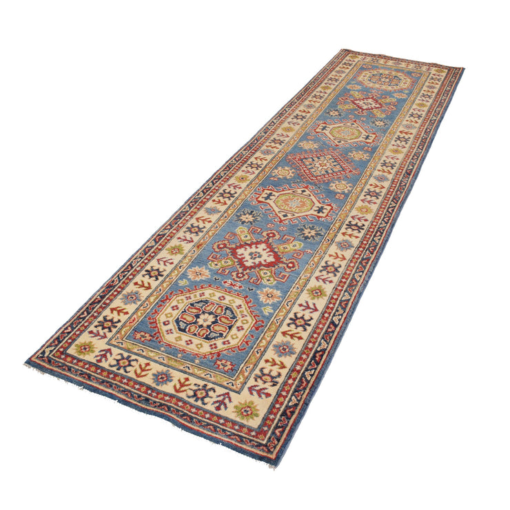 3' x 9' Beautiful Handmade Blue Kazak Rug- Natural Wool