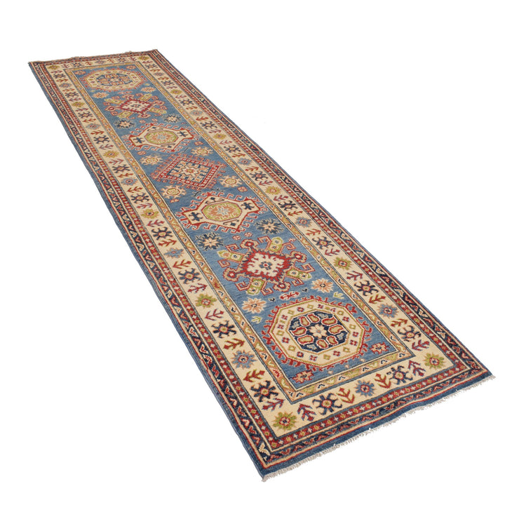 3' x 9' Beautiful Handmade Blue Kazak Rug- Natural Wool