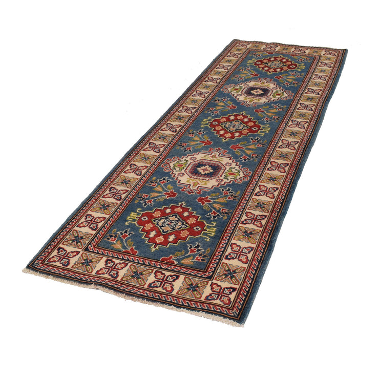 3' x 8' Beautiful Handmade Blue Kazak Rug- Natural Wool