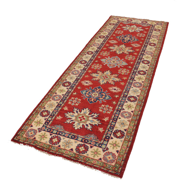 3' x 8' Beautiful Handmade Red Kazak Rug- Natural Wool