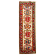 2' x 6' Beautiful Handmade Ivory Kazak Rug- Natural Wool