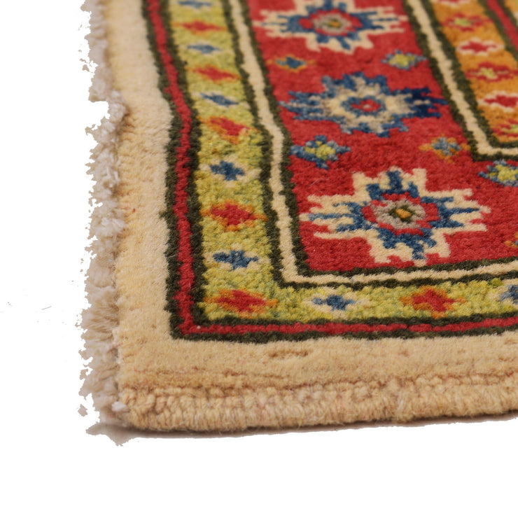 2' x 6' Beautiful Handmade Ivory Kazak Rug- Natural Wool