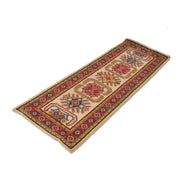 2' x 6' Beautiful Handmade Ivory Kazak Rug- Natural Wool