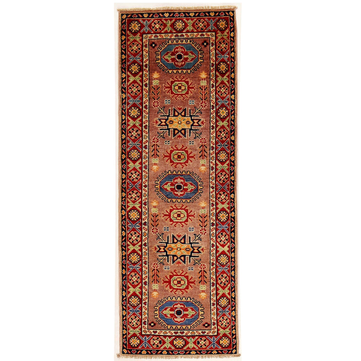 2' x 6' Beautiful Handmade Almond Brown Kazak Rug- Natural Wool