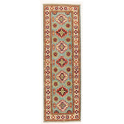 2' x 6' Beautiful Handmade Tea Green Kazak Rug- Natural Wool