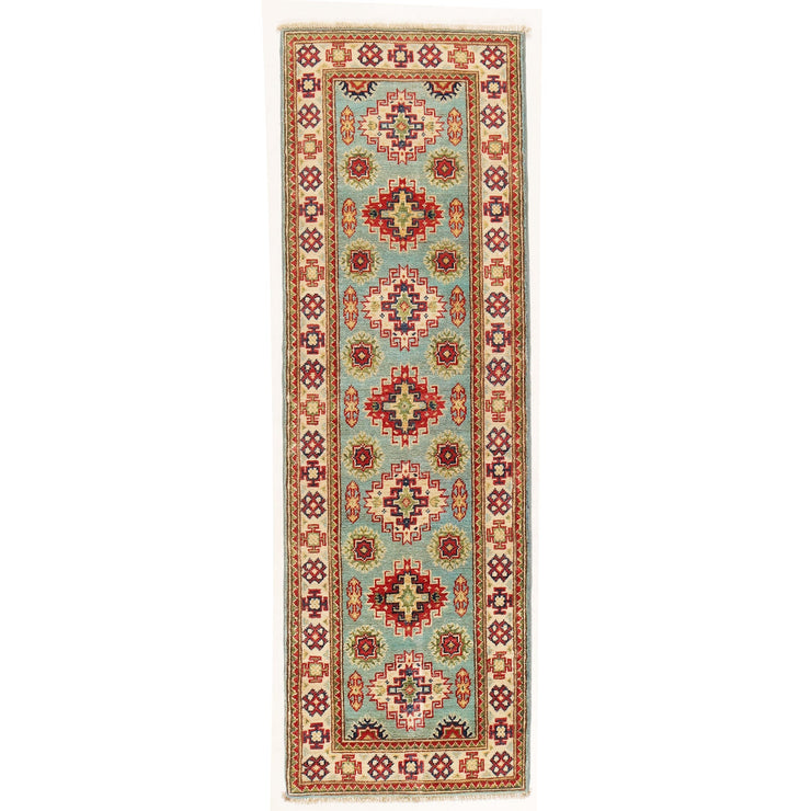 2' x 6' Beautiful Handmade Tea Green Kazak Rug- Natural Wool