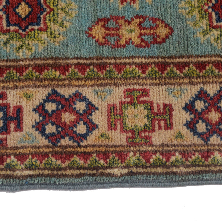 2' x 6' Beautiful Handmade Tea Green Kazak Rug- Natural Wool