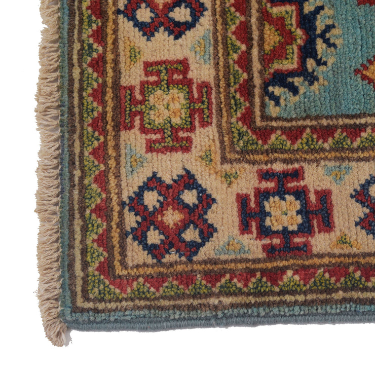 2' x 6' Beautiful Handmade Tea Green Kazak Rug- Natural Wool