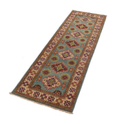 2' x 6' Beautiful Handmade Tea Green Kazak Rug- Natural Wool