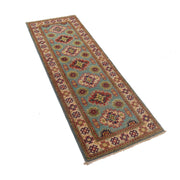 2' x 6' Beautiful Handmade Tea Green Kazak Rug- Natural Wool