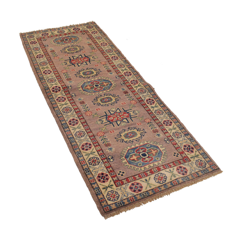 2' x 6' Beautiful Handmade Mustard Brown Kazak Rug- Natural Wool