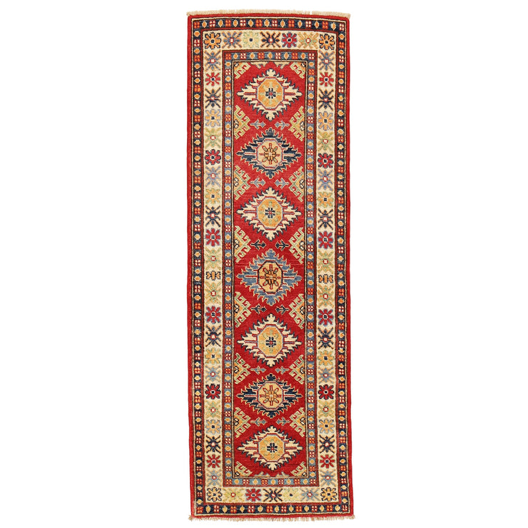 2' x 6' Beautiful Handmade Rose Red Kazak Rug- Natural Wool