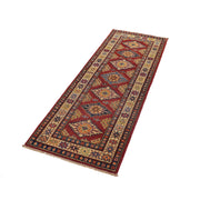 2' x 6' Beautiful Handmade Rose Red Kazak Rug- Natural Wool