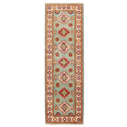 2' x 6' Beautiful Handmade Tea Green Kazak Rug- Natural Wool