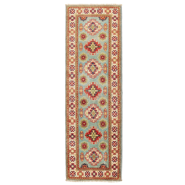 2' x 6' Beautiful Handmade Tea Green Kazak Rug- Natural Wool