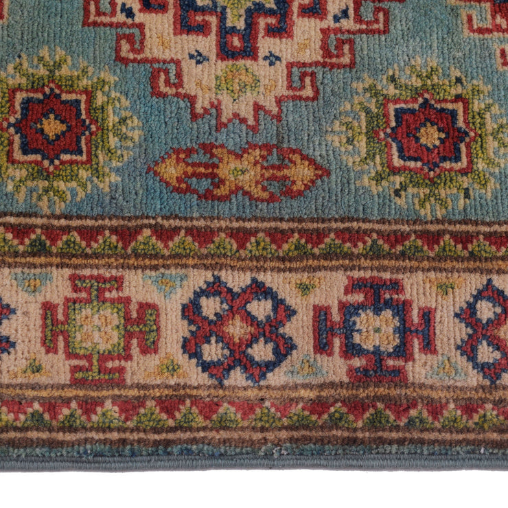 2' x 6' Beautiful Handmade Tea Green Kazak Rug- Natural Wool