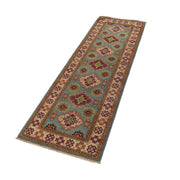 2' x 6' Beautiful Handmade Tea Green Kazak Rug- Natural Wool