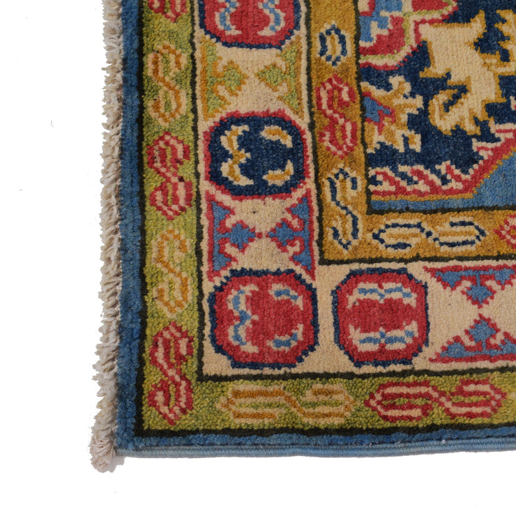 2' x 6' Beautiful Handmade Blue Kazak Rug- Natural Wool