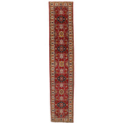 3' x 13' Beautiful Handmade Berry Red Kazak Rug- Natural Wool