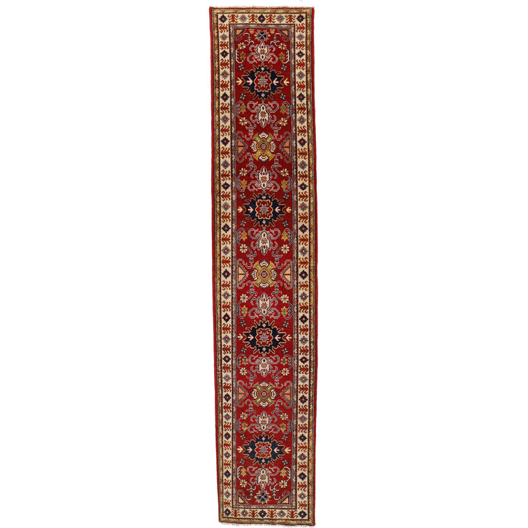 3' x 13' Beautiful Handmade Berry Red Kazak Rug- Natural Wool