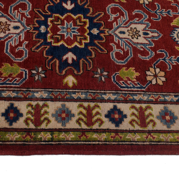 3' x 13' Beautiful Handmade Berry Red Kazak Rug- Natural Wool