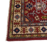 3' x 13' Beautiful Handmade Berry Red Kazak Rug- Natural Wool