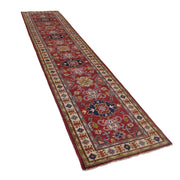 3' x 13' Beautiful Handmade Berry Red Kazak Rug- Natural Wool