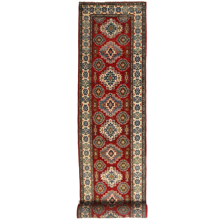 3' x 11' Beautiful Handmade Berry Red Kazak Rug- Natural Wool