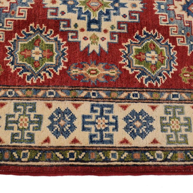 3' x 11' Beautiful Handmade Berry Red Kazak Rug- Natural Wool