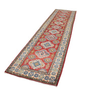 3' x 11' Beautiful Handmade Berry Red Kazak Rug- Natural Wool