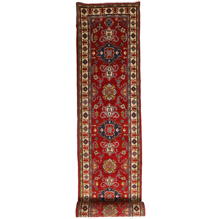 3' x 13' Beautiful Handmade Berry Red Kazak Rug- Natural Wool