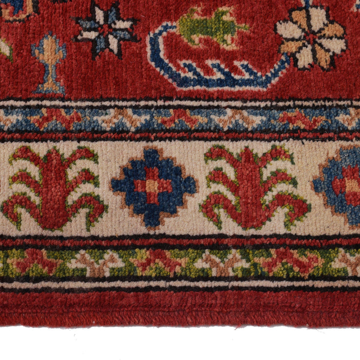 3' x 13' Beautiful Handmade Berry Red Kazak Rug- Natural Wool