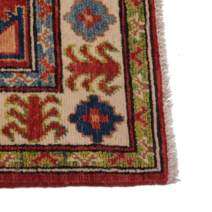 3' x 13' Beautiful Handmade Berry Red Kazak Rug- Natural Wool