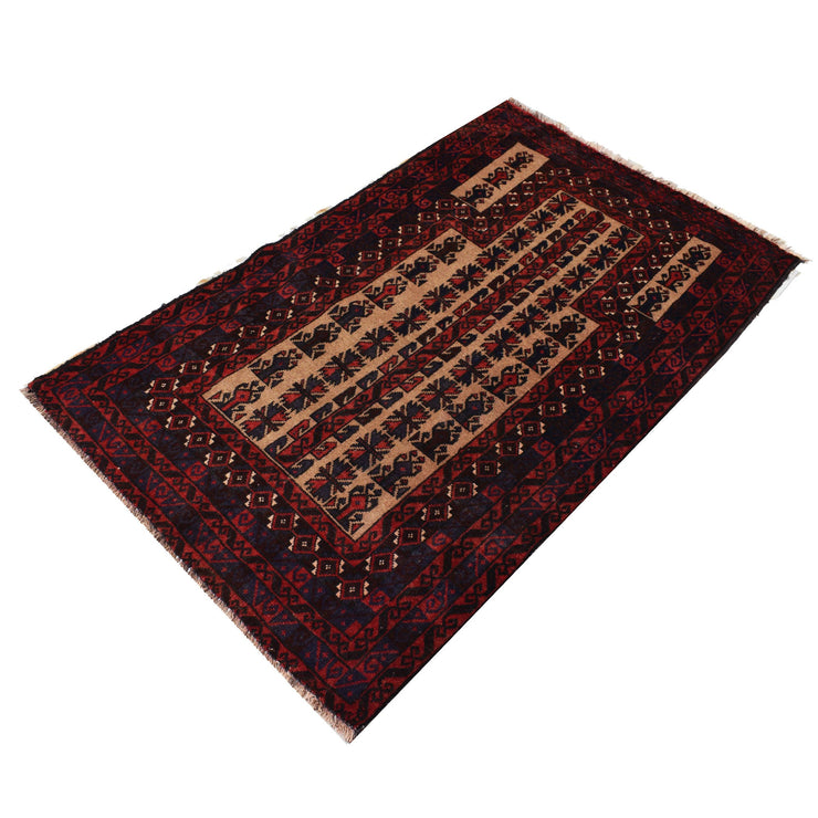 3' x 5' Rose Red Quality Tribal Baluch Rug