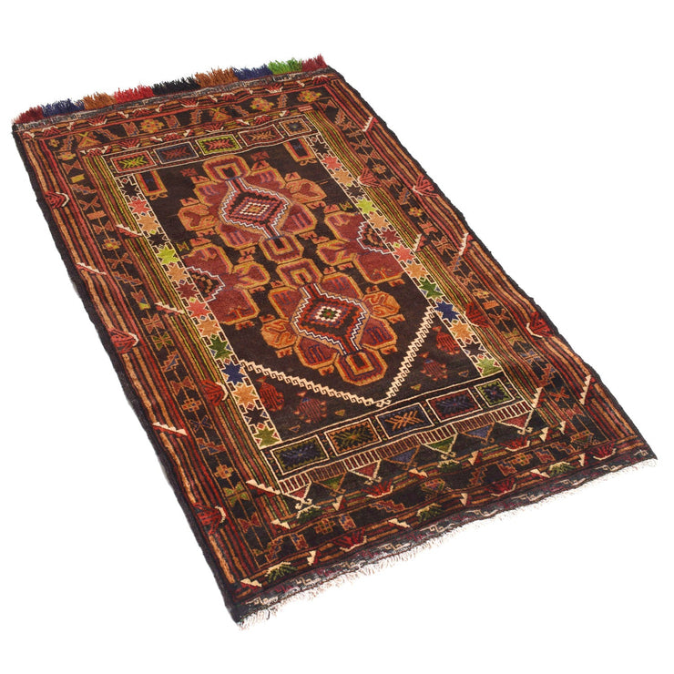 3' x 4' Wood Brown Quality Tribal Baluch Rug