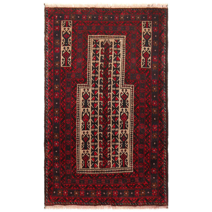 3' x 4' Rose Red Quality Tribal Baluch Rug