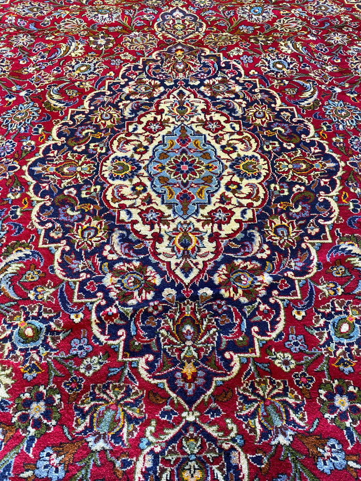 10' x 13' Rose Red Persian Signed Kashan Rug