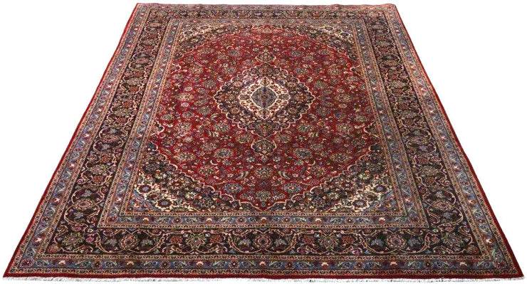 10' x 13' Rose Red Persian Signed Kashan Rug