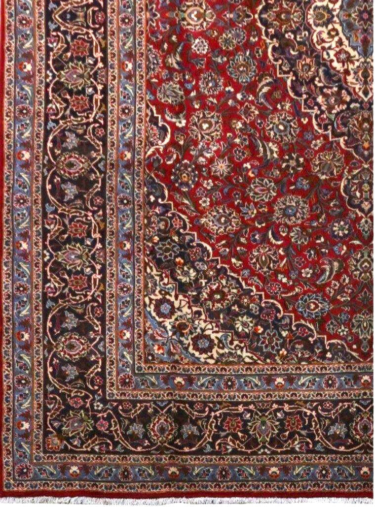 10' x 13' Rose Red Persian Signed Kashan Rug