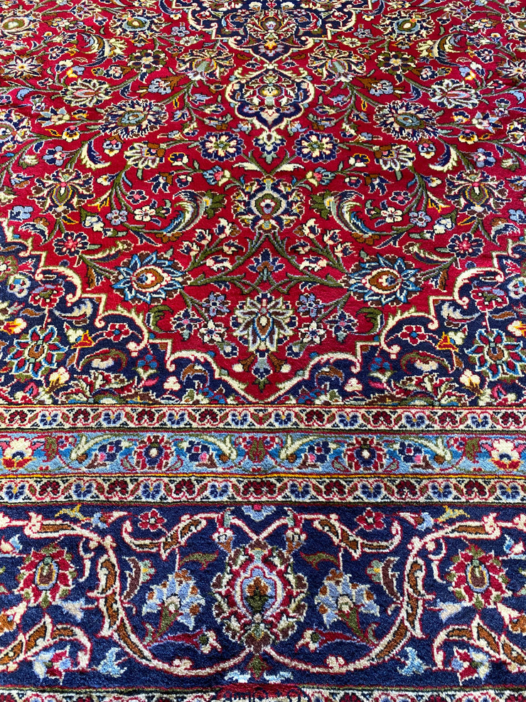 10' x 13' Rose Red Persian Signed Kashan Rug