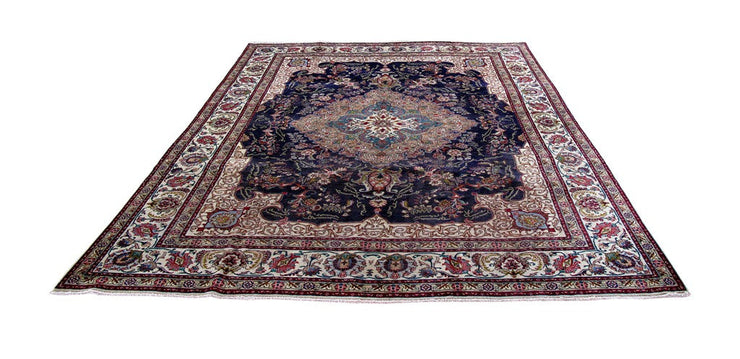 10' x 13' Navy Blue Persian Tabriz Rug