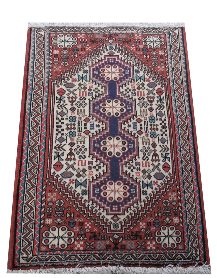 3' x 2' Ivory Persian Abadeh Rug