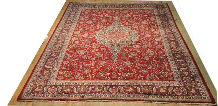 10x14 Pre owned Persian Kashan Mashad Rug RED IRAN 7888 - bestrugplace