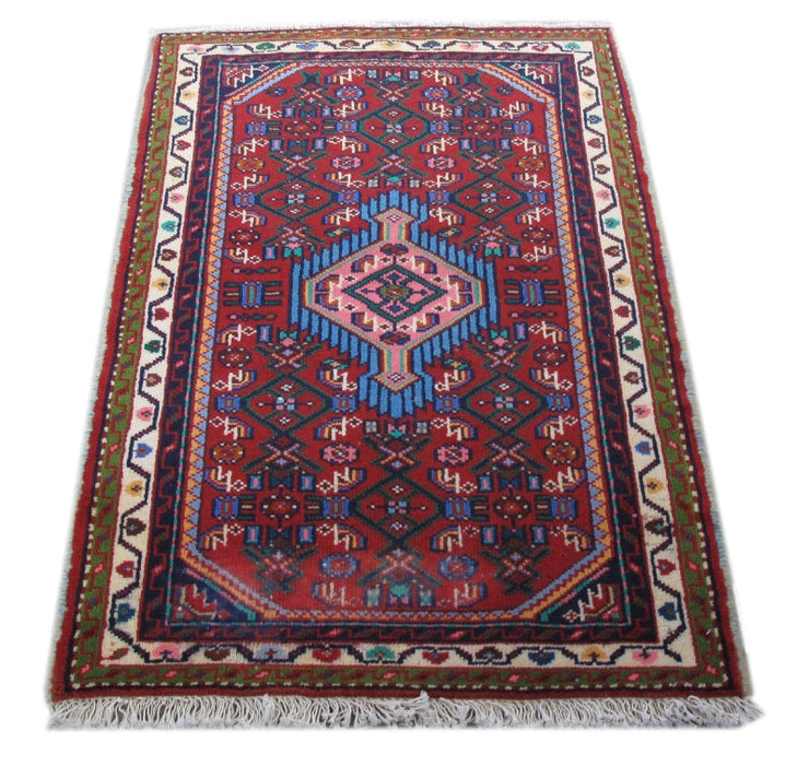 3' x 2' Red Persian Hamadan Rug