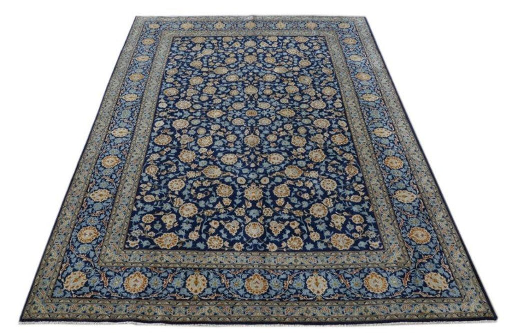 10x13 NAVY BLUE ALL OVER Persian Signed Kashan Rug - Iran 82238 - bestrugplace