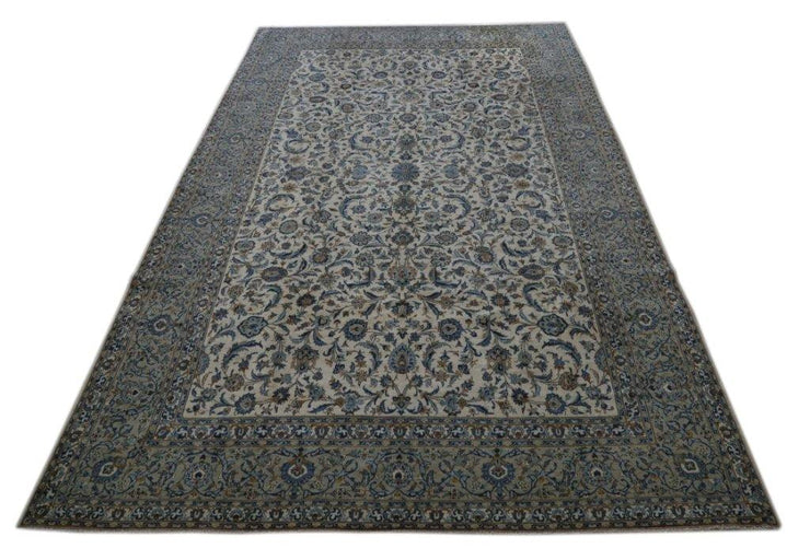 IVORY BLUE 11x18 Authentic Persian Signed Kashan Perfect quality Rug - Iran 82295 - bestrugplace